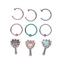 Multi-Pack Multi-Colored Hoop Nose Rings and Half Hoop and Stud Nose Rings 9 Pack - 20 Gauge