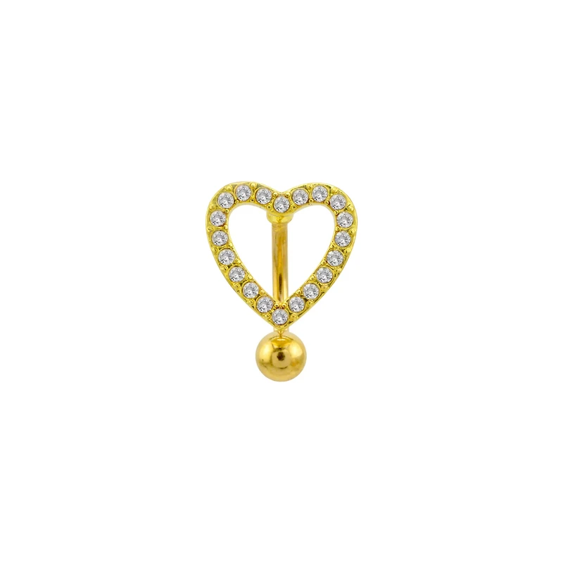 CZ Gold Plated Stone Heart Belly Ring - 14 Gauge