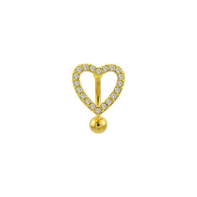 CZ Gold Plated Stone Heart Belly Ring - 14 Gauge