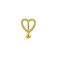 CZ Gold Plated Stone Heart Belly Ring - 14 Gauge
