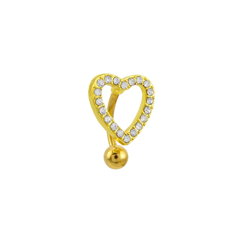 CZ Gold Plated Stone Heart Belly Ring - 14 Gauge