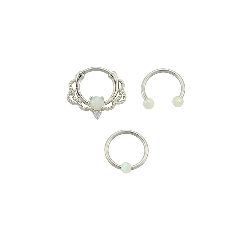 Multi-Pack CZ Opal Horseshoe Septum and Clicker 3 Pack - 16 Gauge