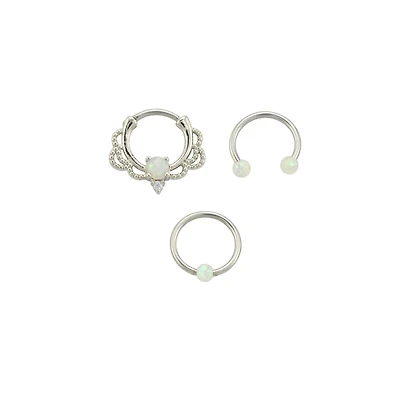 Multi-Pack CZ Opal Horseshoe Septum and Clicker 3 Pack - 16 Gauge