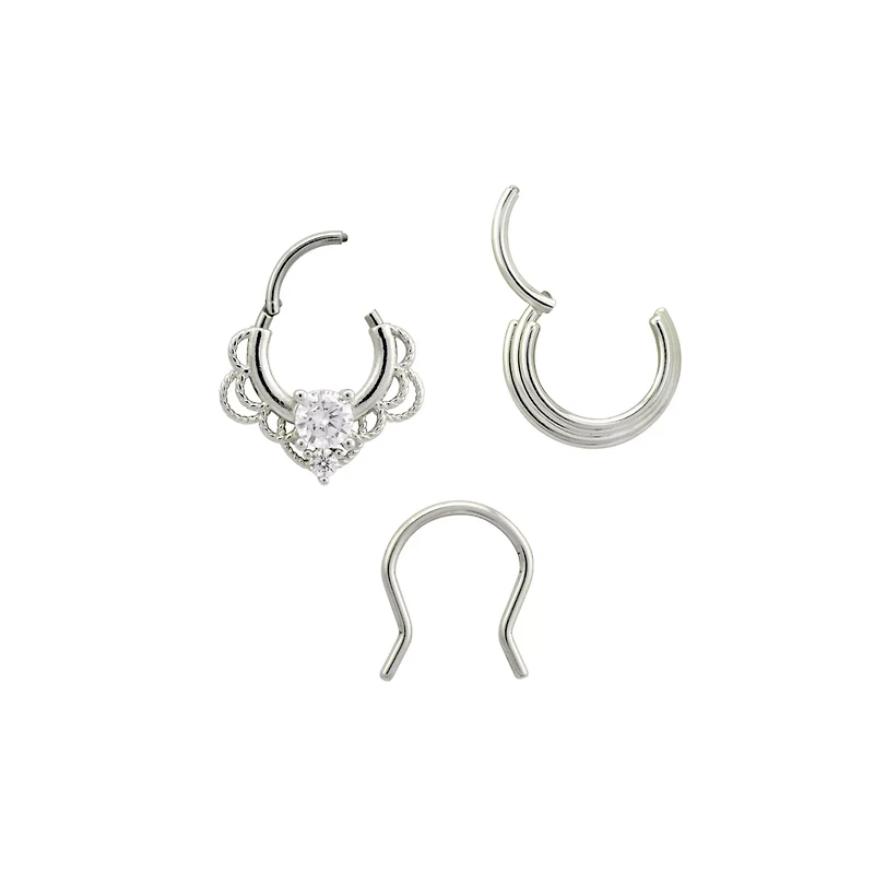 Multi-Pack CZ Lacey Septum Clickers and Retainer - 16 Gauge