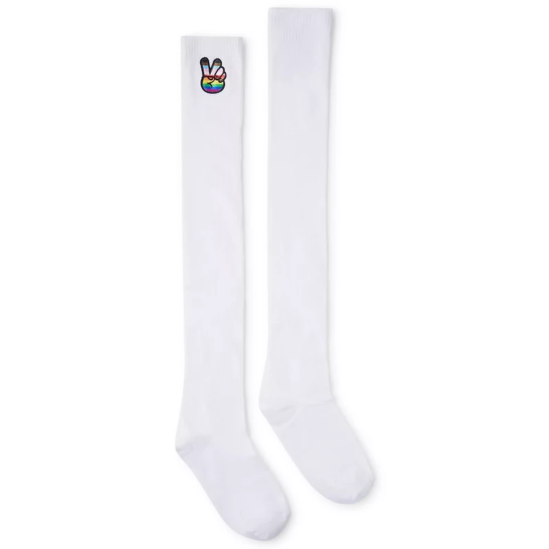 Rainbow Peace Sign Over the Knee Socks