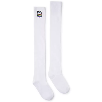 Rainbow Peace Sign Over the Knee Socks