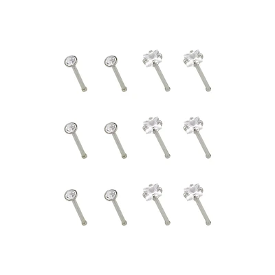 Multi-Pack CZ Square Prong Nose Pins 12 Pack - 20 Gauge