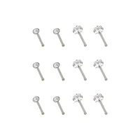 Multi-Pack CZ Square Prong Nose Pins 12 Pack - 20 Gauge