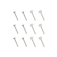 Multi-Pack CZ Square Prong Nose Pins 12 Pack - 20 Gauge