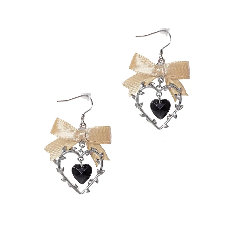 Cutout Heart Bow Dangle Earrings