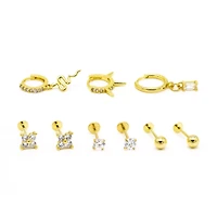 Multi-Pack CZ Goldtone Snake Hoop and Stud Cartilage Earrings - 9 Pack