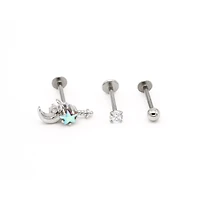 Multi-Pack CZ Moon and Star Flatback Earrings - 3 Pack