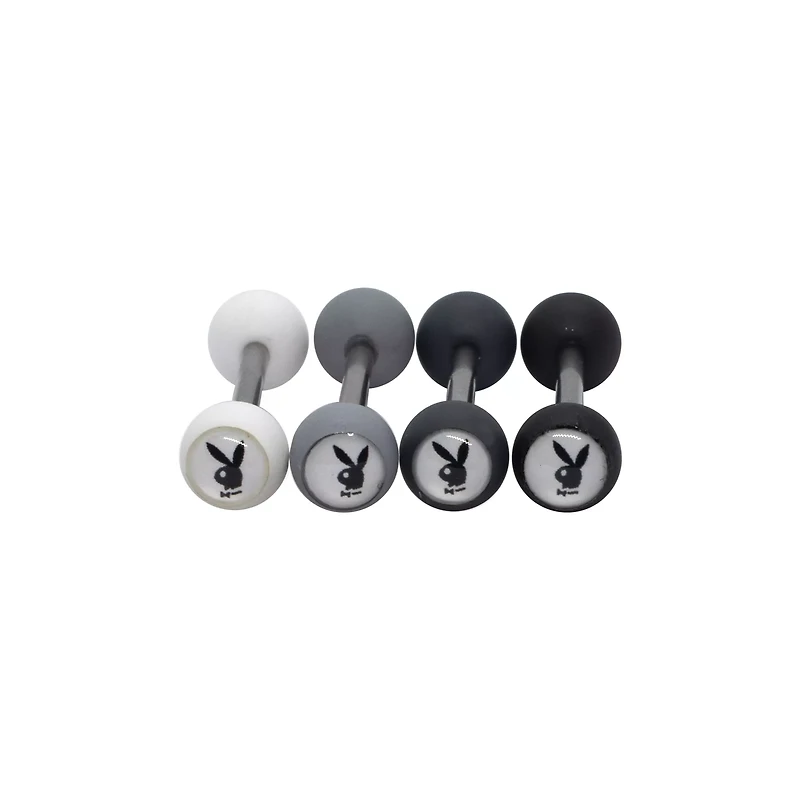 Multi-Pack Grayscale Playboy Bunny Head Barbells 4 Pack - 14 Gauge