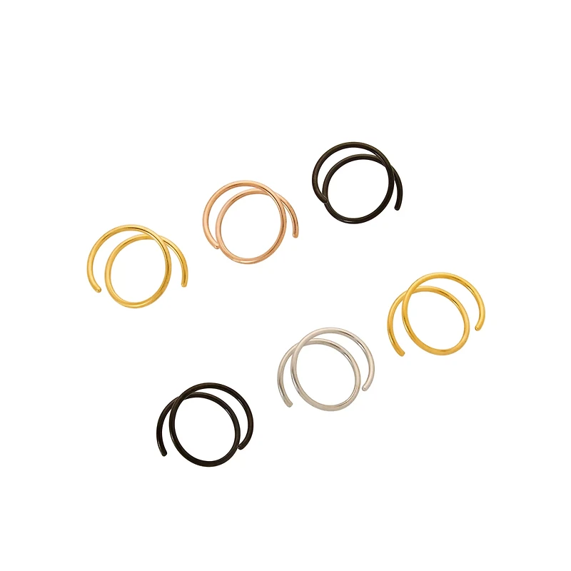 Multi-Pack Black and Goldtone Spiral Double Hoop Nose Rings 6 Pack - 20 Gauge