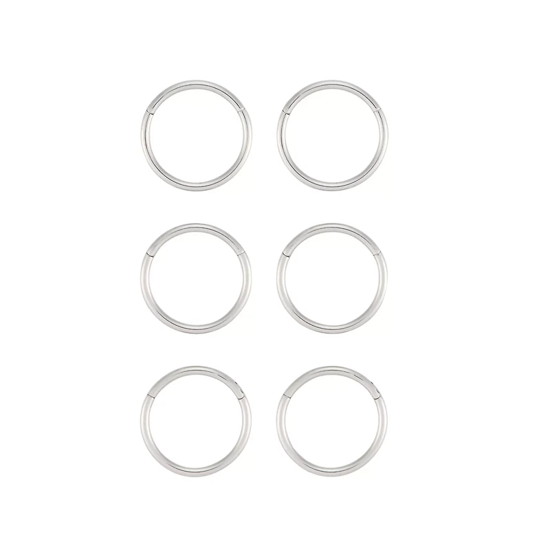 Multi-Pack Silvertone Hinged Hoop Rings 3 Pair - 20 Gauge