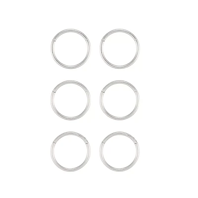 Multi-Pack Silvertone Hinged Hoop Rings 3 Pair - 20 Gauge