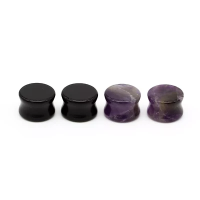 Multi-Pack Obsidian and Charoite Stone Plugs - 2 Pair
