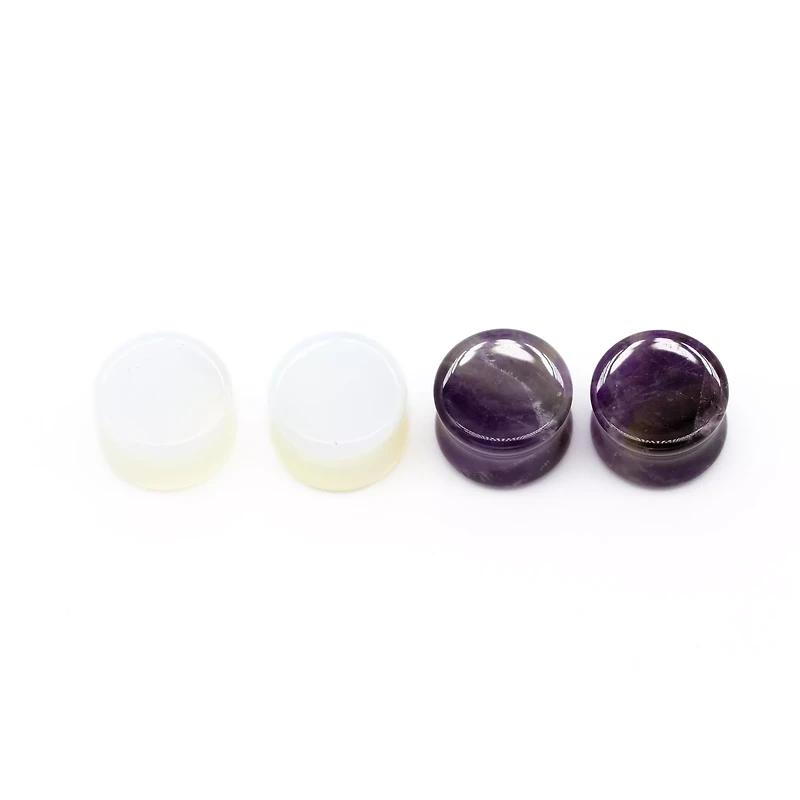 Multi-Pack Opal and Amethyst Stone Plugs - 2 Pair
