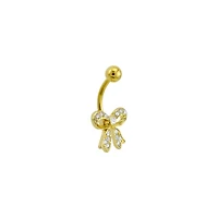 CZ Goldtone Bow Belly Ring - 14 Gauge