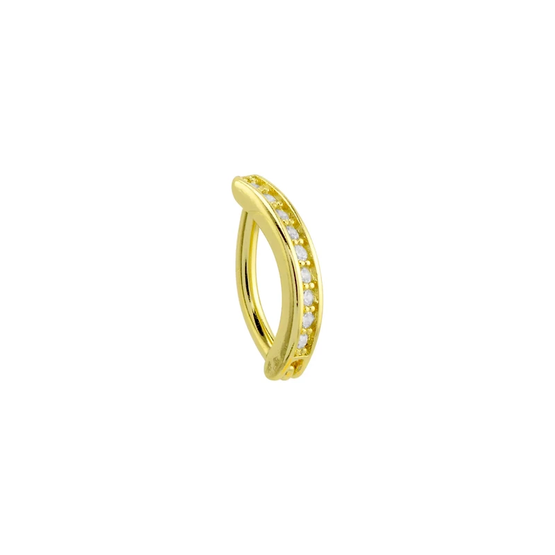 CZ Gold-Plated Hinged Bar Belly Ring - 14 Gauge