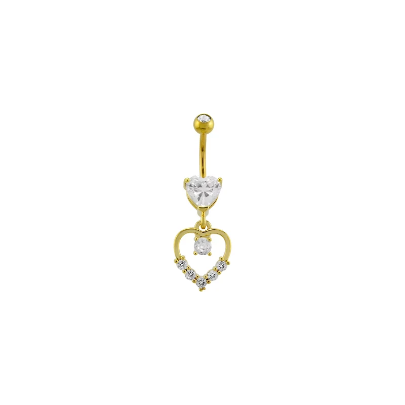 CZ Goldtone Heart Dangle Belly Ring - 14 Gauge