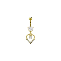 CZ Goldtone Heart Dangle Belly Ring - 14 Gauge