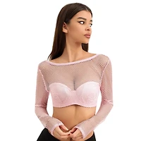 Pink Fishnet Long Sleeve Bra Cop Top