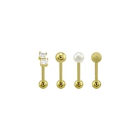 Multi-Pack CZ Square and Glitter Tongue Barbell 4 Pack - 14 Gauge