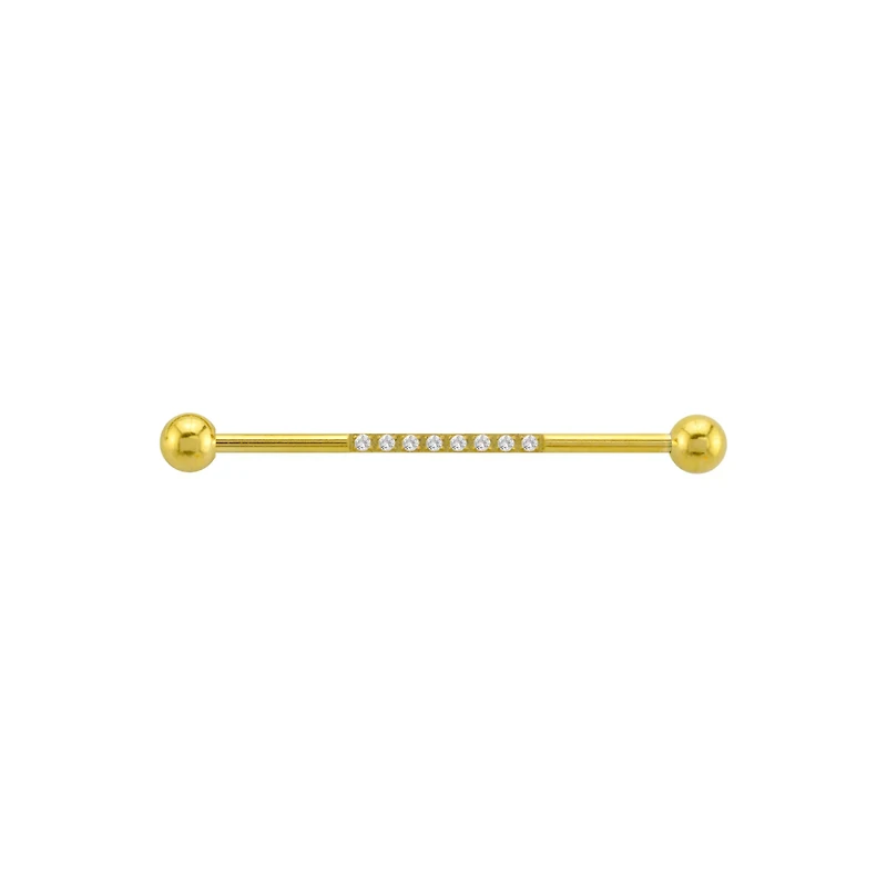CZ Multiple Stone Goldtone Industrial Barbell - 14 Gauge