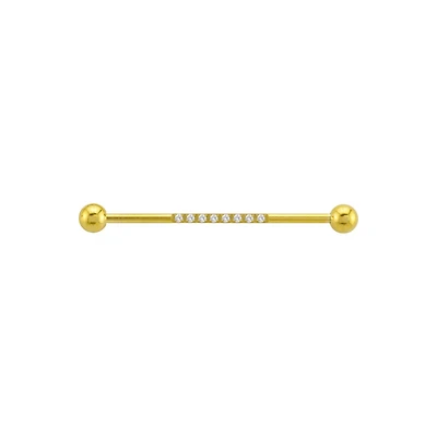 CZ Multiple Stone Goldtone Industrial Barbell - 14 Gauge