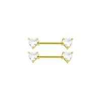 CZ Goldtone Heart Clear Gem Nipple Barbells - 14 Gauge