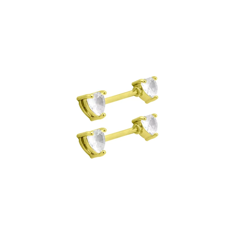 CZ Goldtone Heart Clear Gem Nipple Barbells - 14 Gauge
