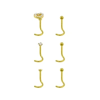 Multi-Pack CZ Goldplated Stone Heart Corkscrew Nose Rings 6 Pack - 20 Gauge