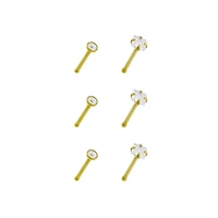 Multi-Pack CZ Square Gold Plated Nose Pins 6 Pack - 20 Gauge