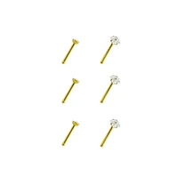 Multi-Pack CZ Square Gold Plated Nose Pins 6 Pack - 20 Gauge