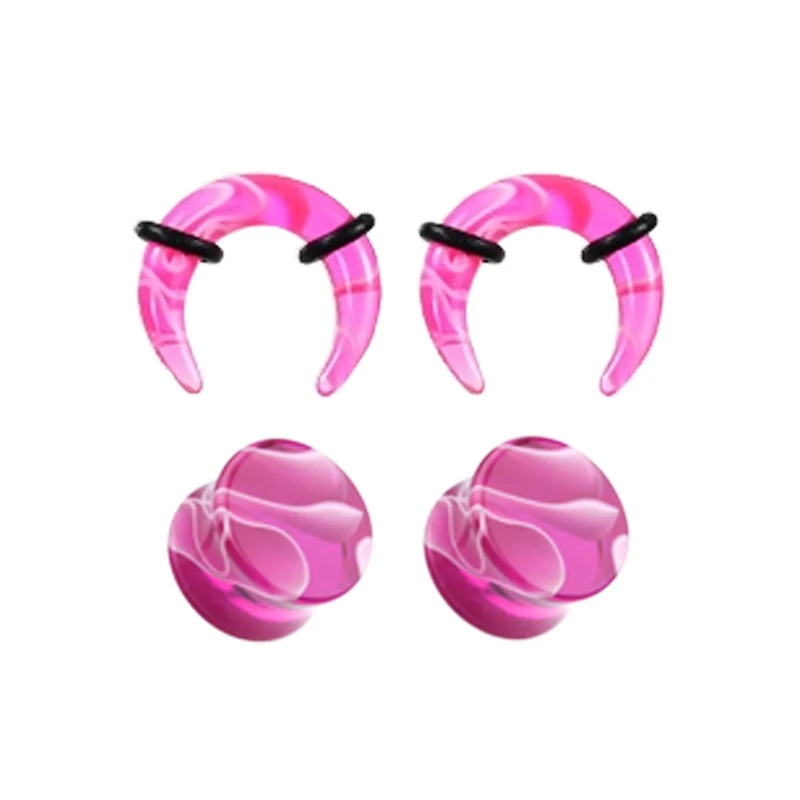Multi-Pack Pink Marble Acrylic Pinchers and Plugs - 2 Pair