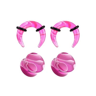 Multi-Pack Pink Marble Acrylic Pinchers and Plugs - 2 Pair