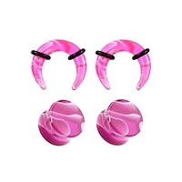 Multi-Pack Pink Marble Acrylic Pinchers and Plugs - 2 Pair