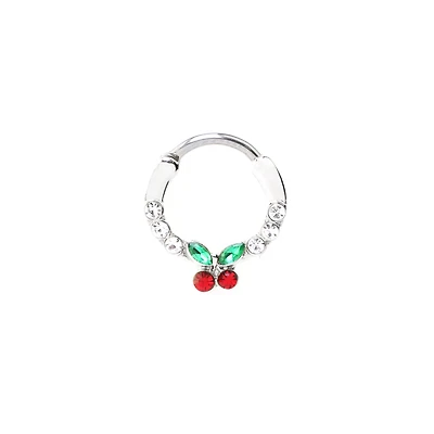 Silvertone CZ Cherry Hinged Septum Ring - 16 Gauge