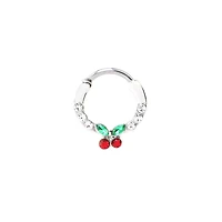 Silvertone CZ Cherry Hinged Septum Ring - 16 Gauge