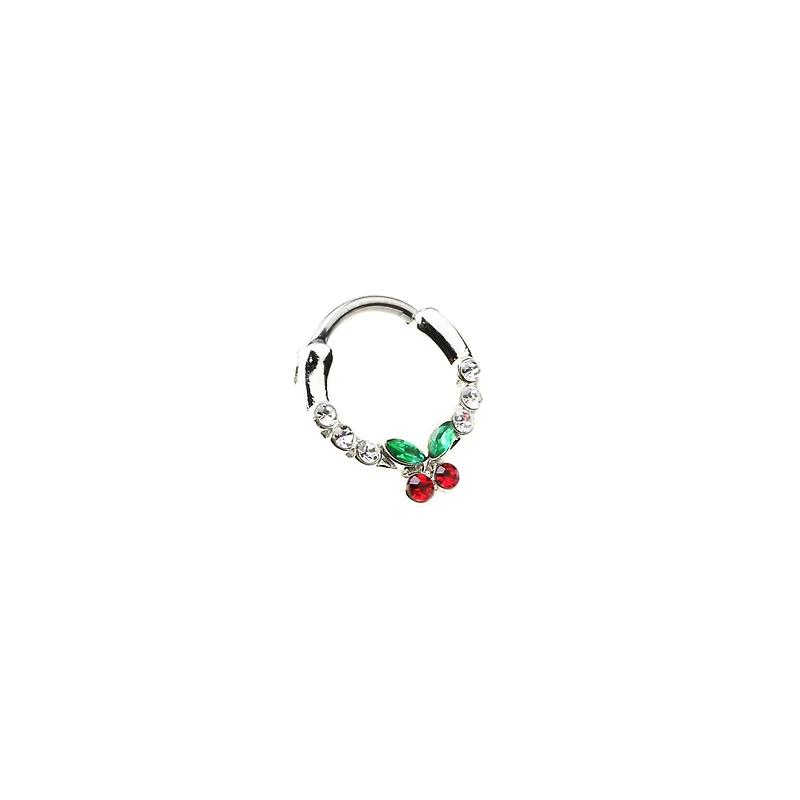 Silvertone CZ Cherry Hinged Septum Ring - 16 Gauge