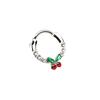 Silvertone CZ Cherry Hinged Septum Ring - 16 Gauge
