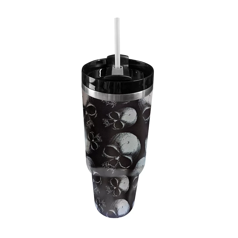 Skull Travel Tumbler with Straw - 40 oz.