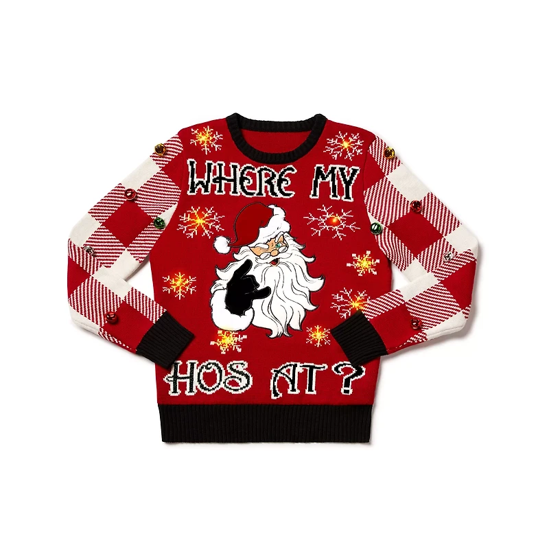 Light-Up Where My Hos At Ugly Christmas Sweater