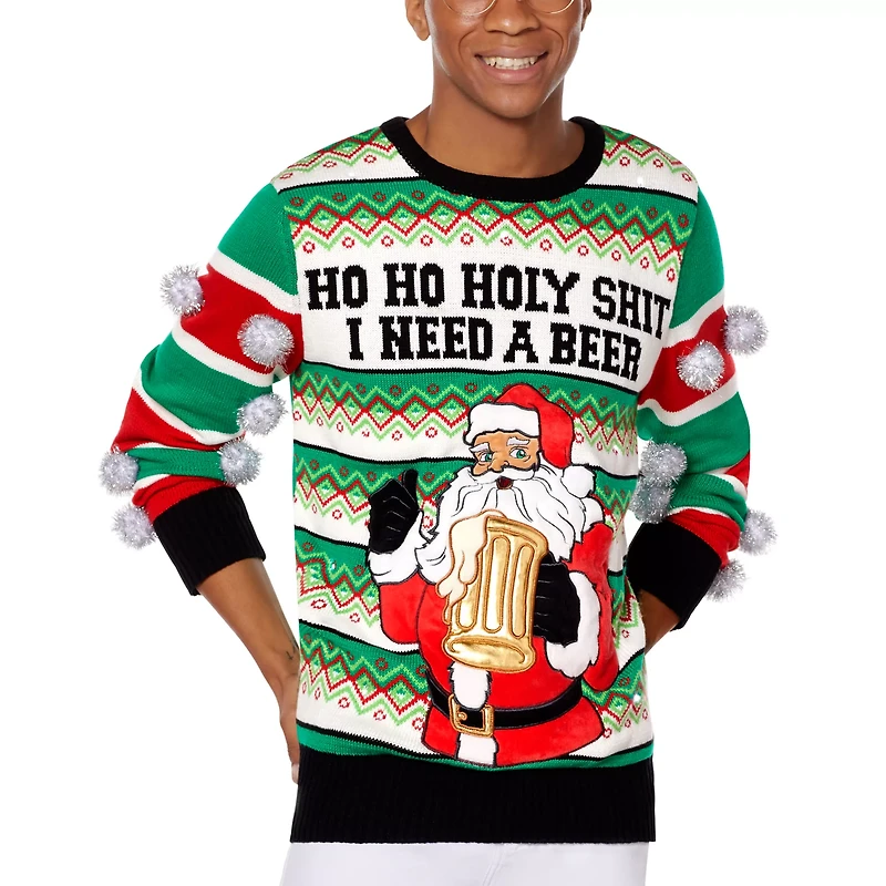 Light-Up Ho Holy Shit I Need a Beer Ugly Christmas Sweater