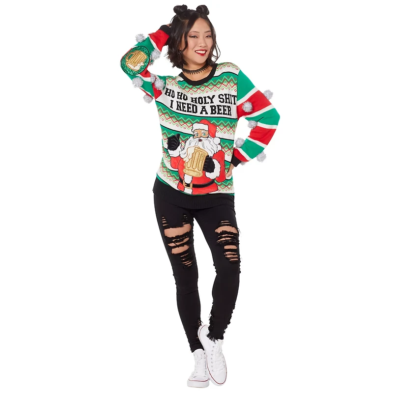 Light-Up Ho Holy Shit I Need a Beer Ugly Christmas Sweater