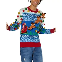 Light-Up 3D Santa Sleigh Ugly Christmas Sweater