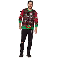 Light-Up Stop Staring At My Package Ugly Christmas Sweater