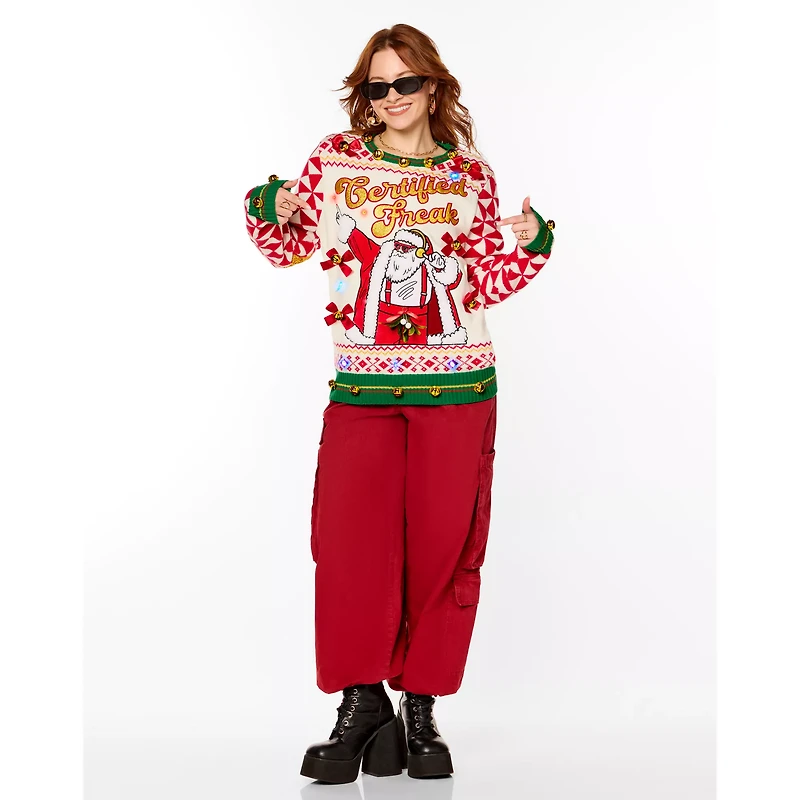 Light-Up Santa Certified Freak Christmas Sweater