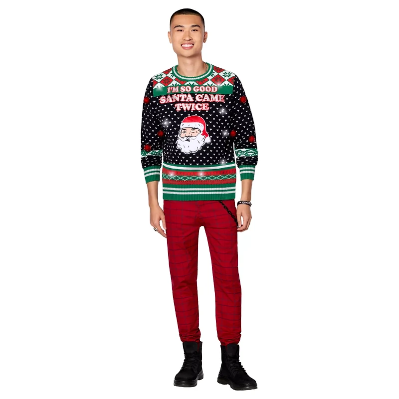 Light-Up Santa Came Twice Christmas Sweater - Danny Duncan
